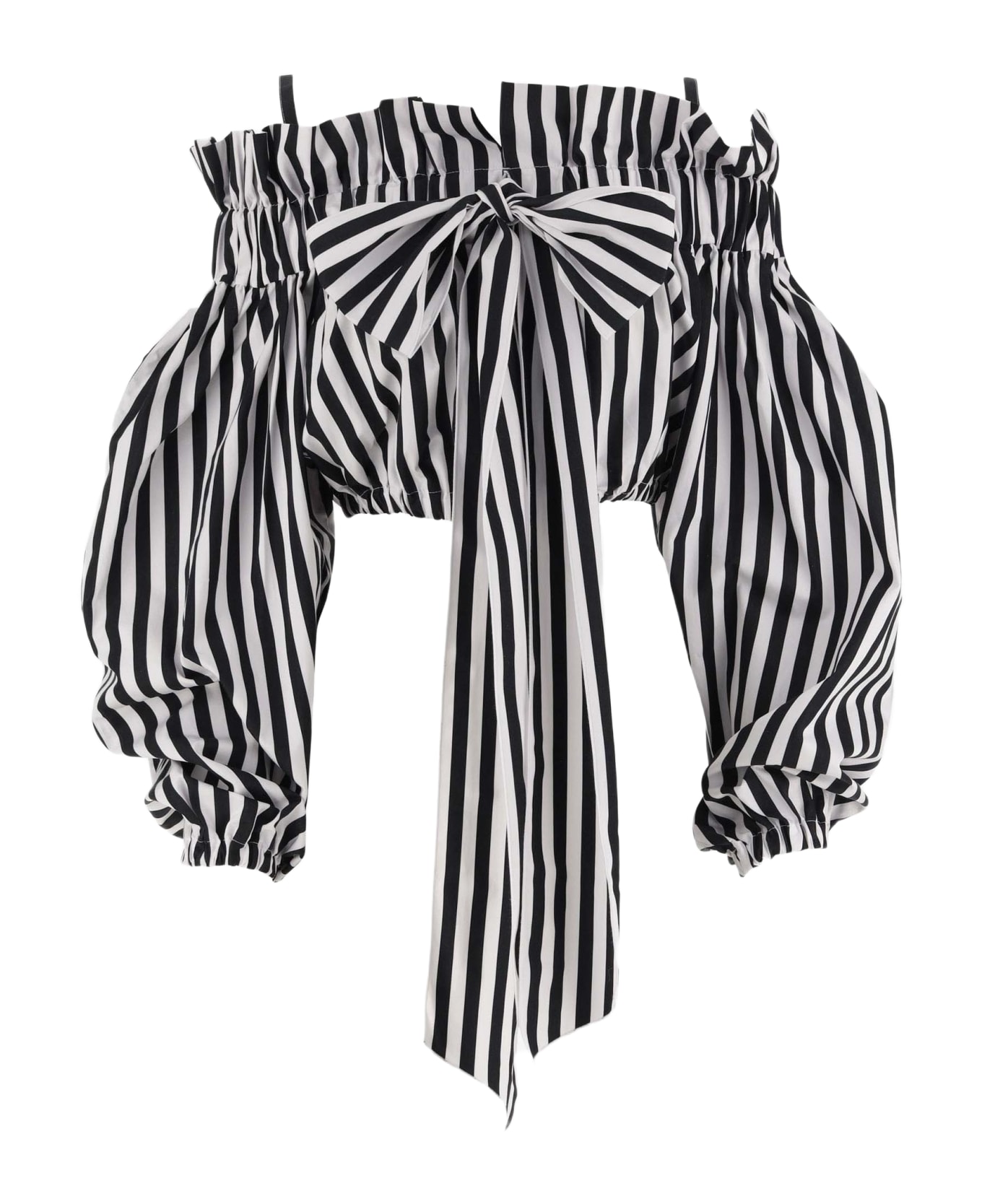 Patou Striped Cotton Crop Top - Black