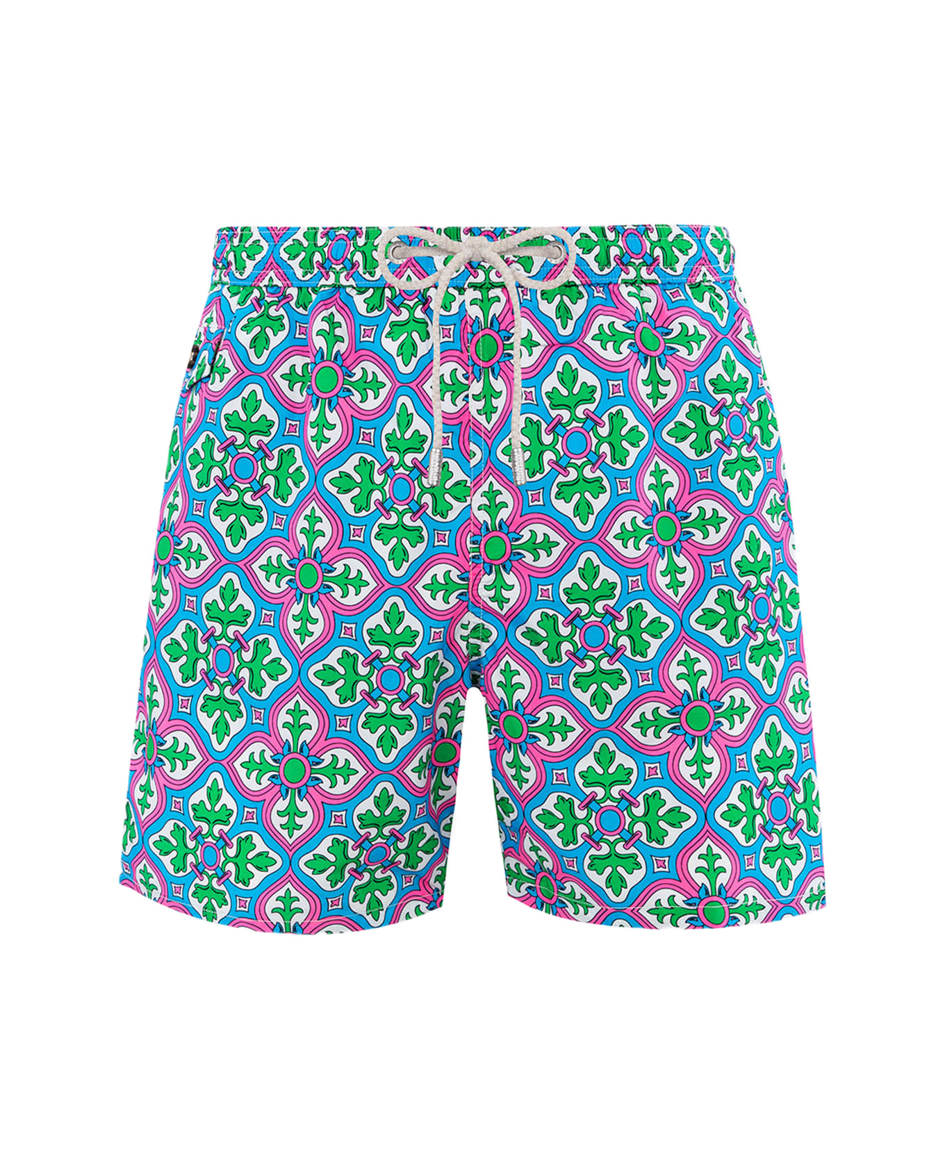 MC2 Saint Barth Man Lightweight Fabric Swim-shorts Lighting 70 With Majolica Print - WHITE