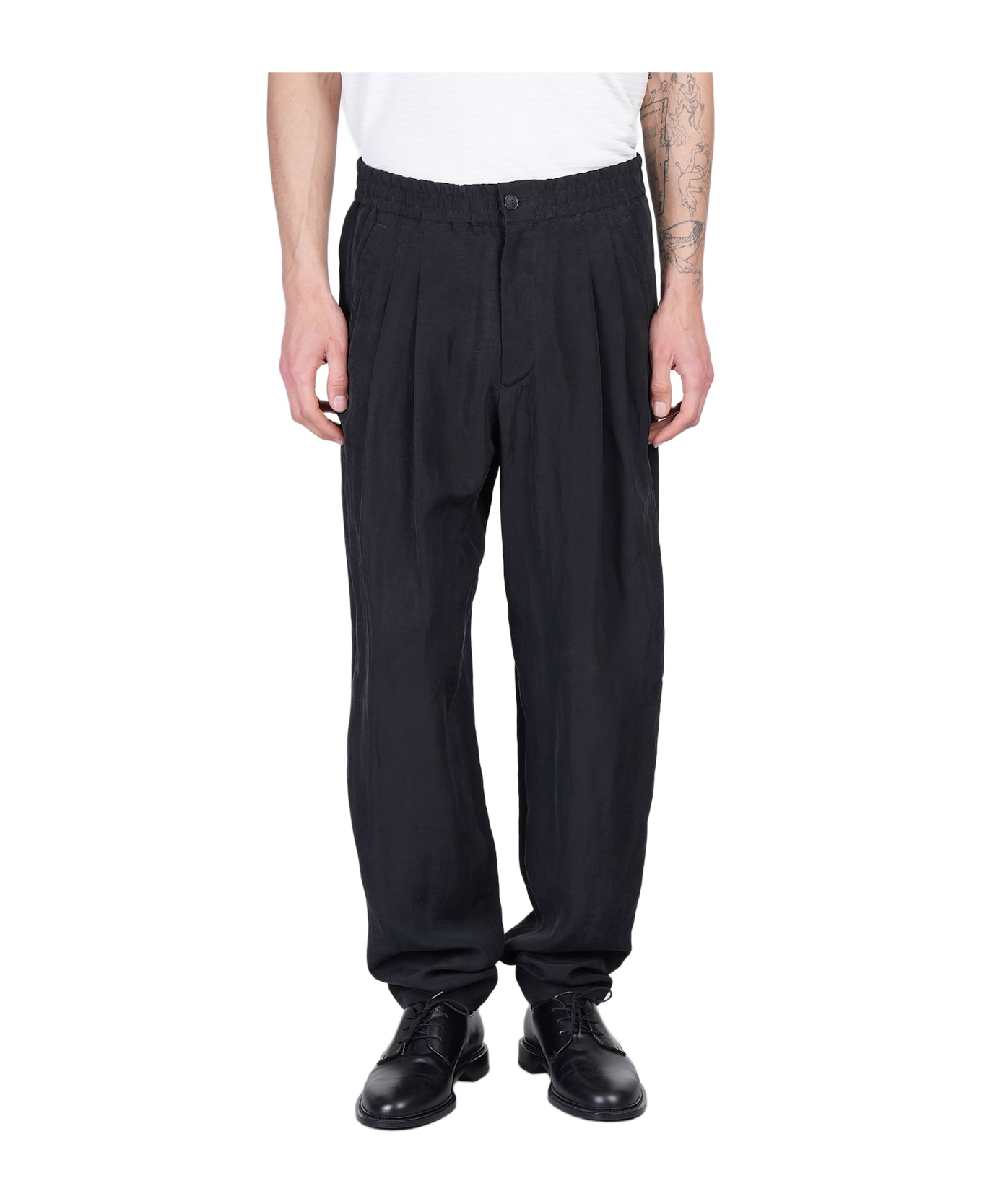 Giorgio Armani Pants In Black Linen - black