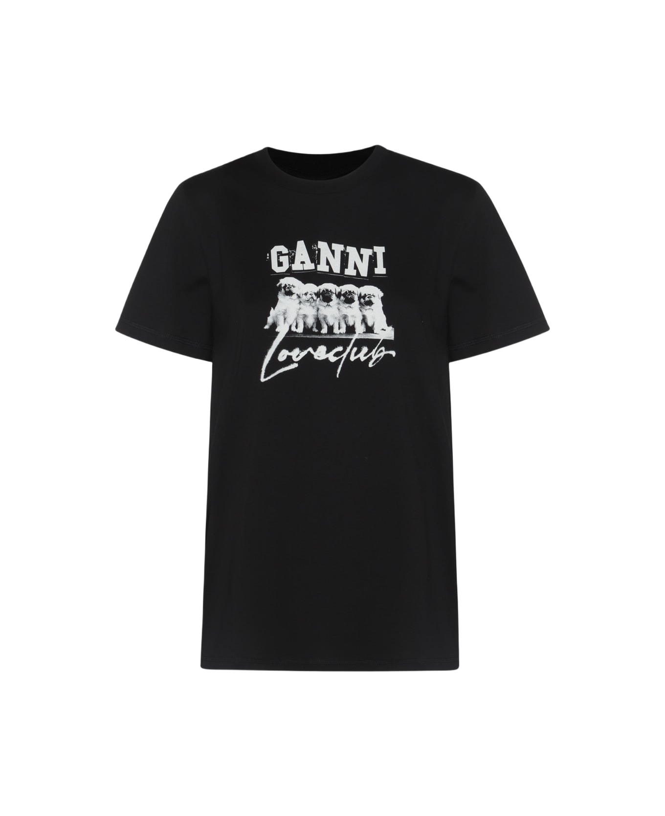 Ganni Black Cotton T-shirt - Black
