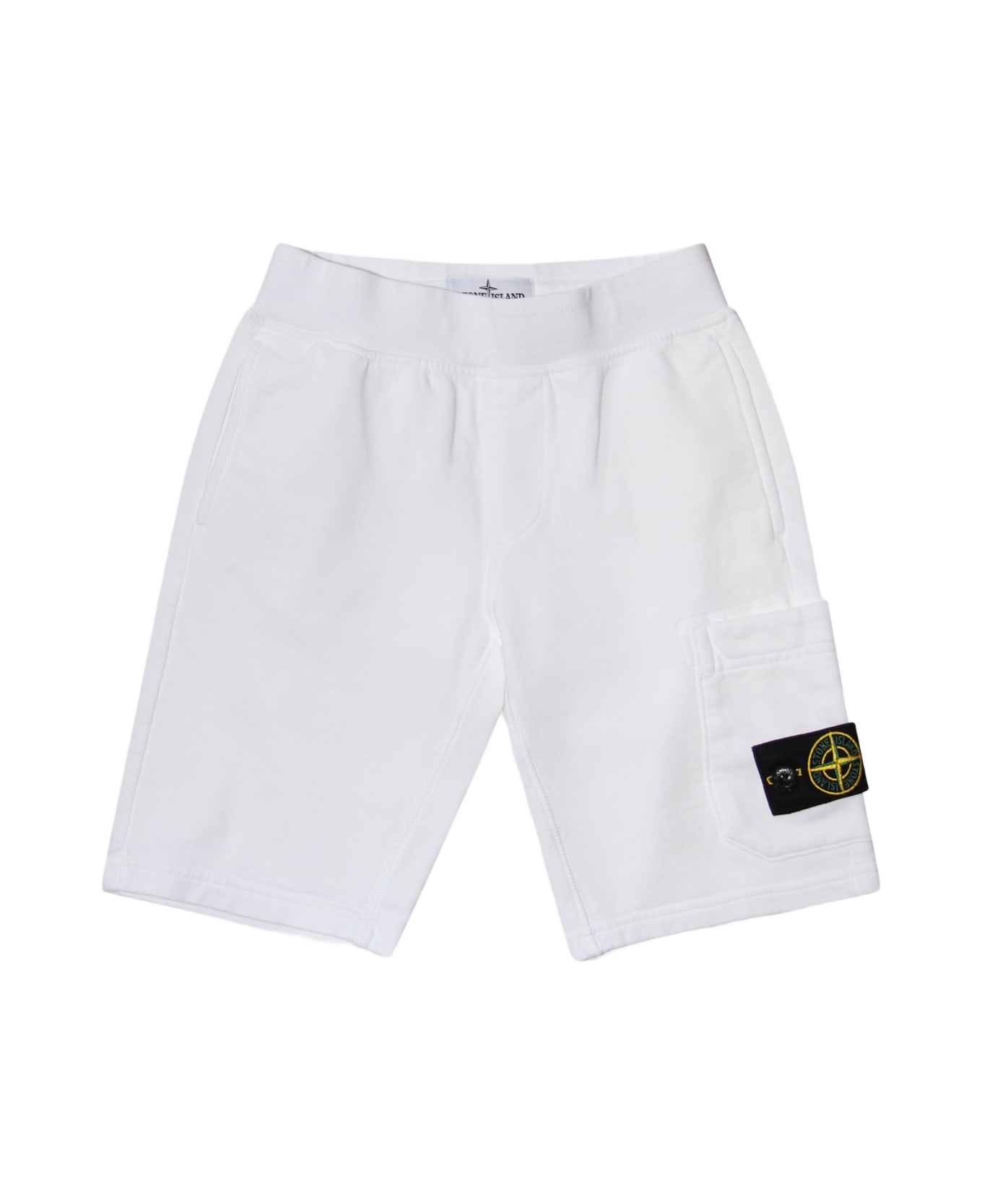 Stone Island Junior White Cotton Shorts - White