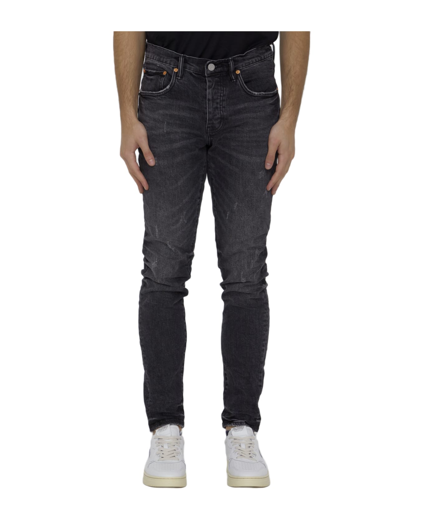 Purple Brand Black Skinny Jeans With Rips In Stretch Cotton Denim