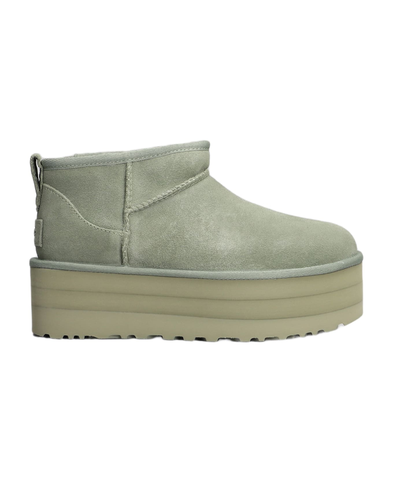 UGG Classic Ultra Mini P Low Heels Ankle Boots In Green Suede - green