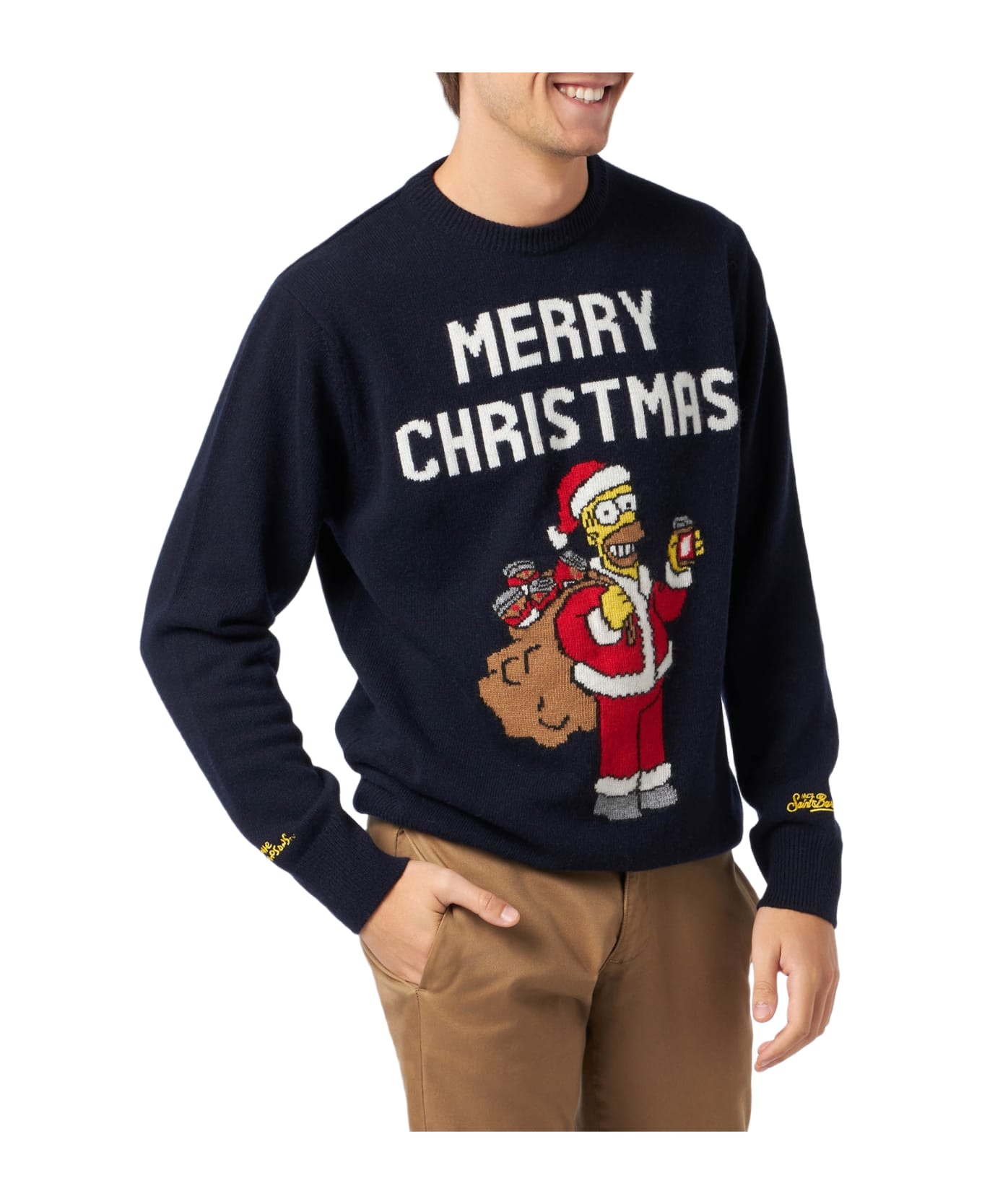 MC2 Saint Barth Man Crewneck Sweater With Homer Simpson Jacquard | The Simpsons Special Edition - BLUE