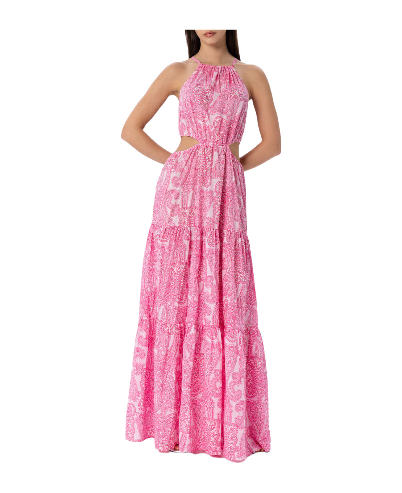 MC2 Saint Barth Woman Cut Out Long Dress Kaby With Paisley Print - PINK
