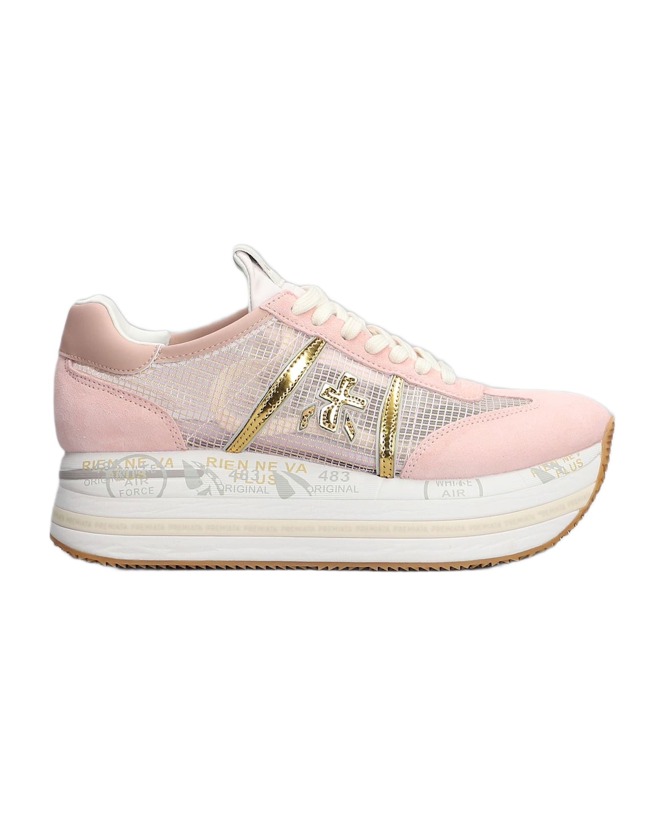 Premiata Beth Sneakers In Rose-pink Suede And Fabric - rose-pink