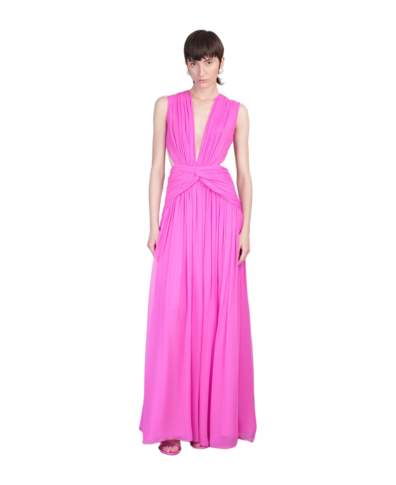 Costarellos Luccia Long Dress In Fuxia Silk - fuxia