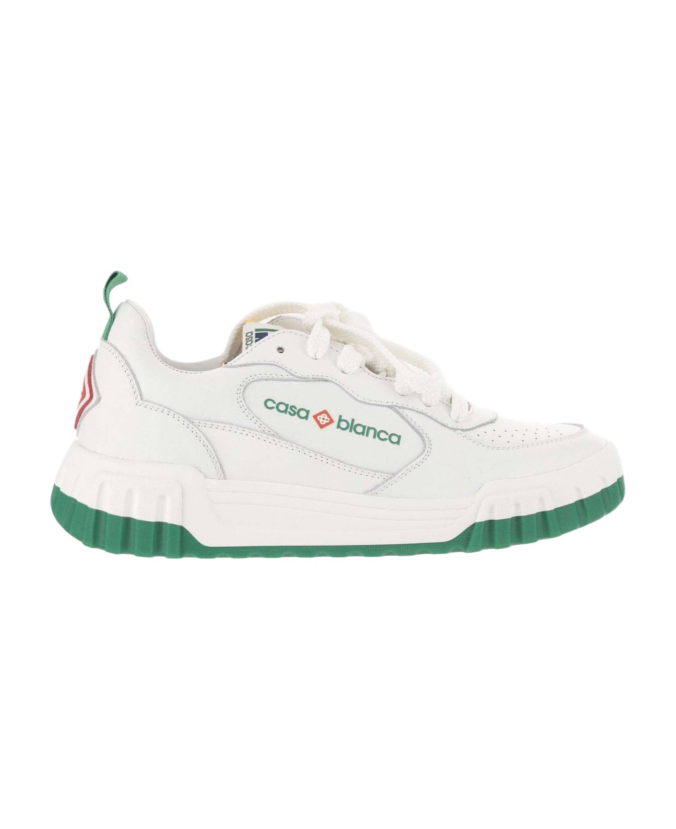 Casablanca Leather Sneakers With Logo - WHITE/GREEN