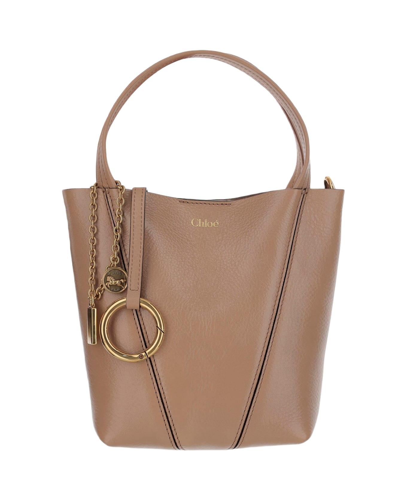 Chloé Spin Small Tote Bag In Grained Leather - Brown