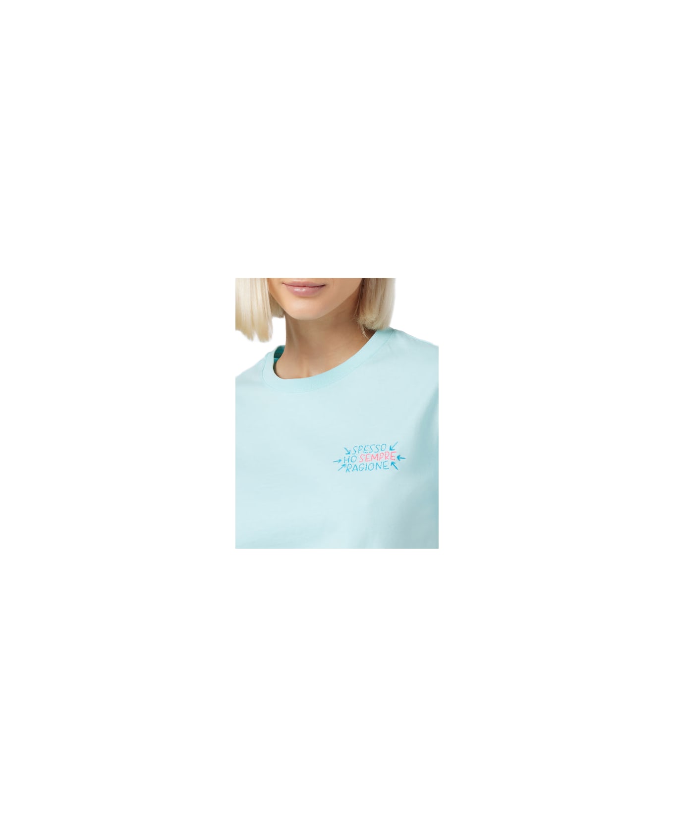 MC2 Saint Barth Woman Cotton Jersey Crewneck T-shirt Emilie With Spesso Ho Sempre Ragione Embroidery | Insulti Luminosi Special Edition - GREEN