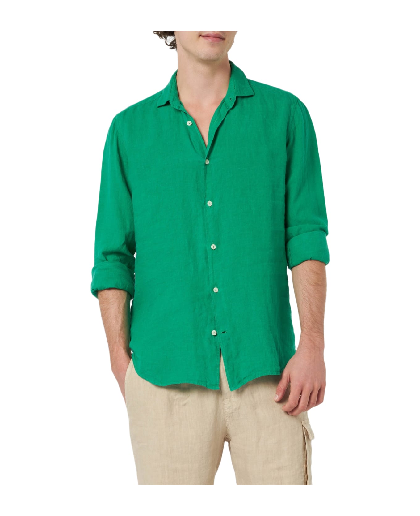 MC2 Saint Barth Man Green Linen Shirt Pamplona - GREEN