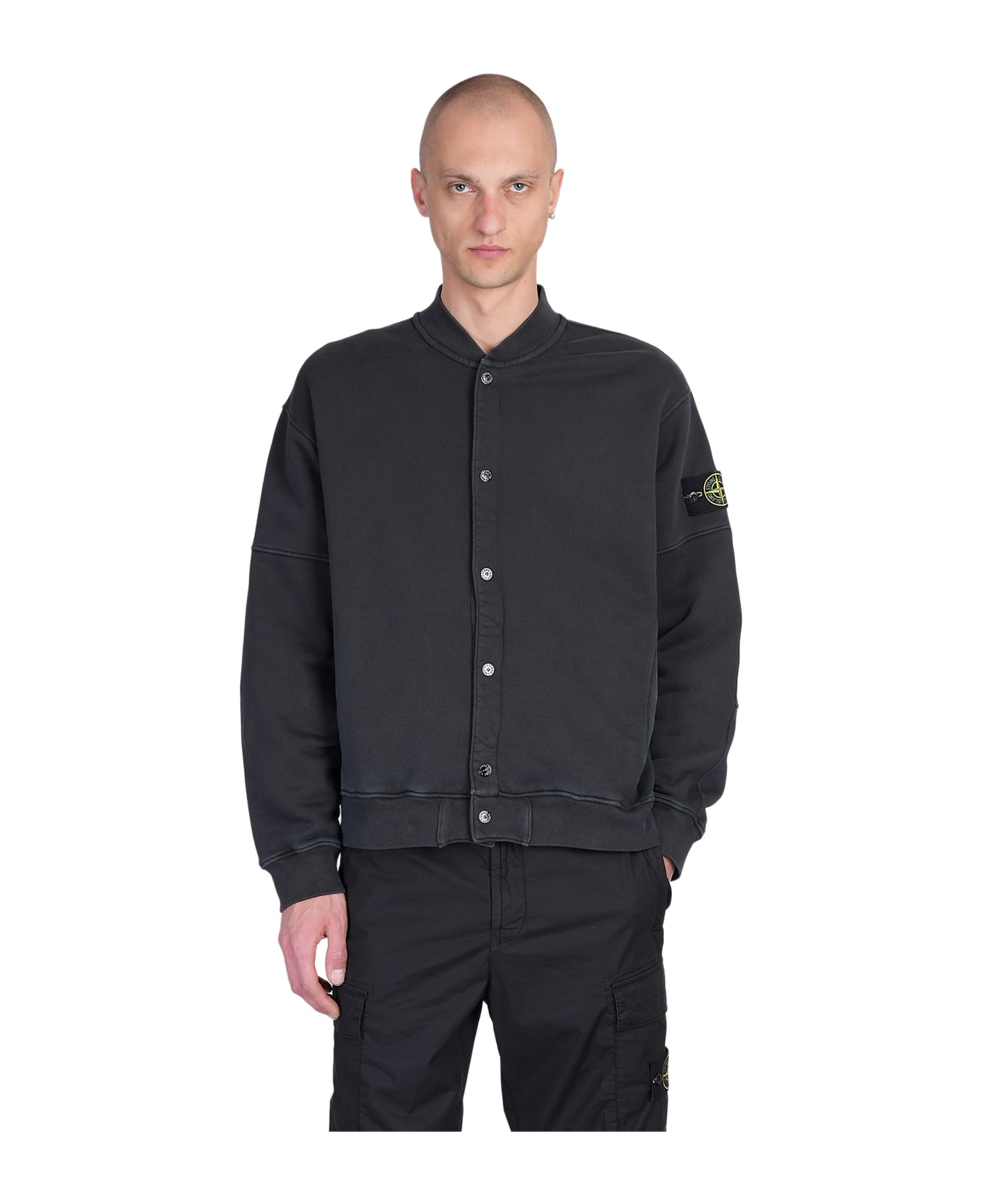 Bomber Jacket In Black Cotton - Thumbnail 2
