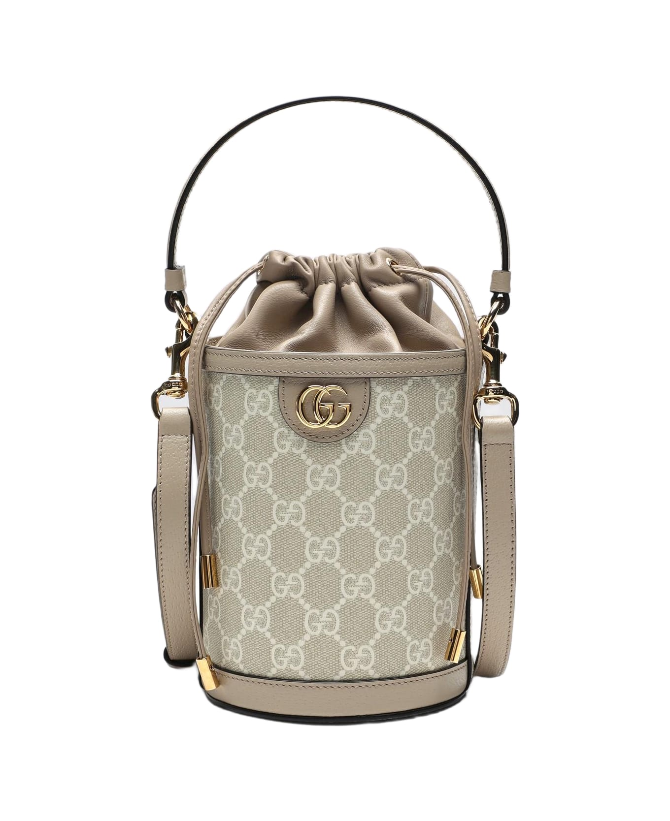 Gucci Ophidia Mini Bucket Bag In Beige And White Gg Supreme Fabric