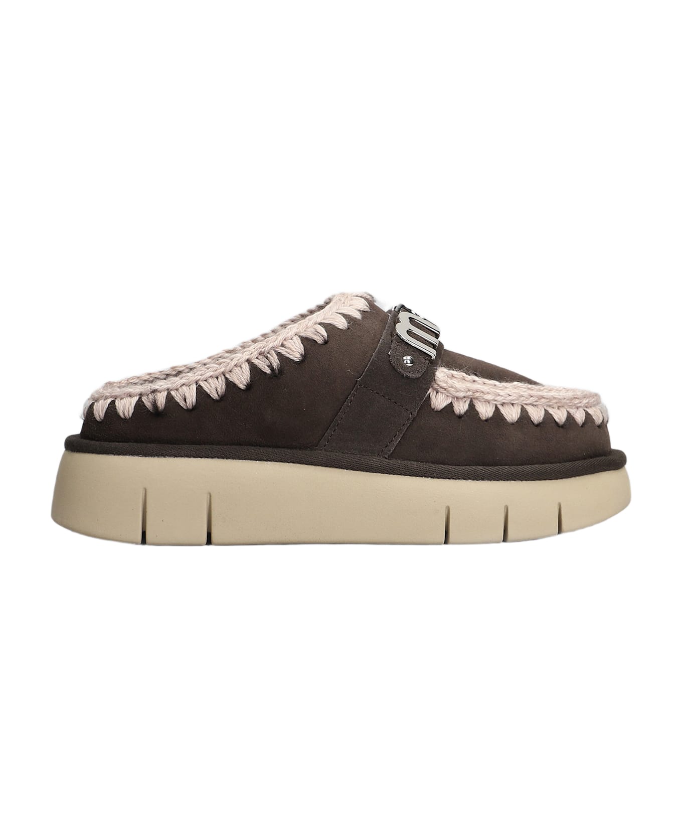 Mou Bounce Clog Slipper-mule In Brown Suede - Mocha Mocha