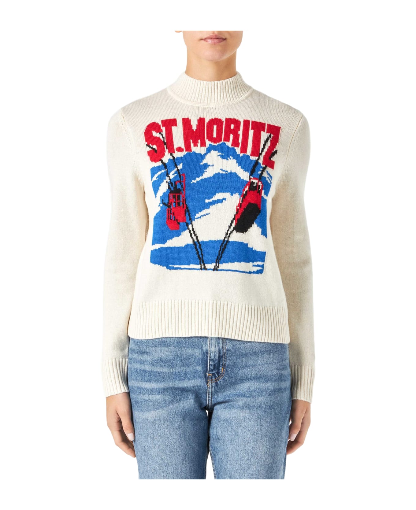 MC2 Saint Barth Woman Crewneck Sweater With St.moritz Postcard - WHITE