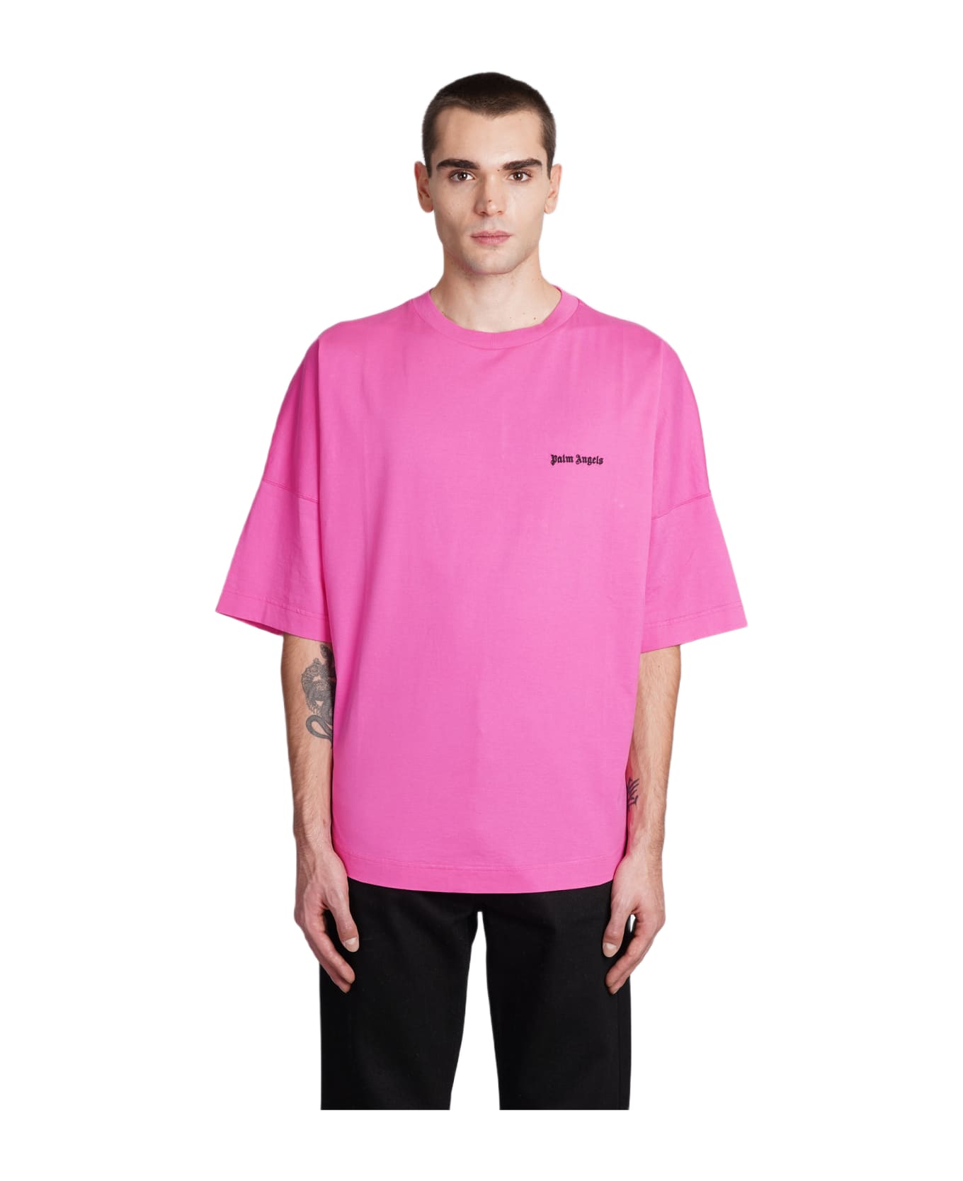 Palm Angels Embroidered Logo Over Tee - fuxia