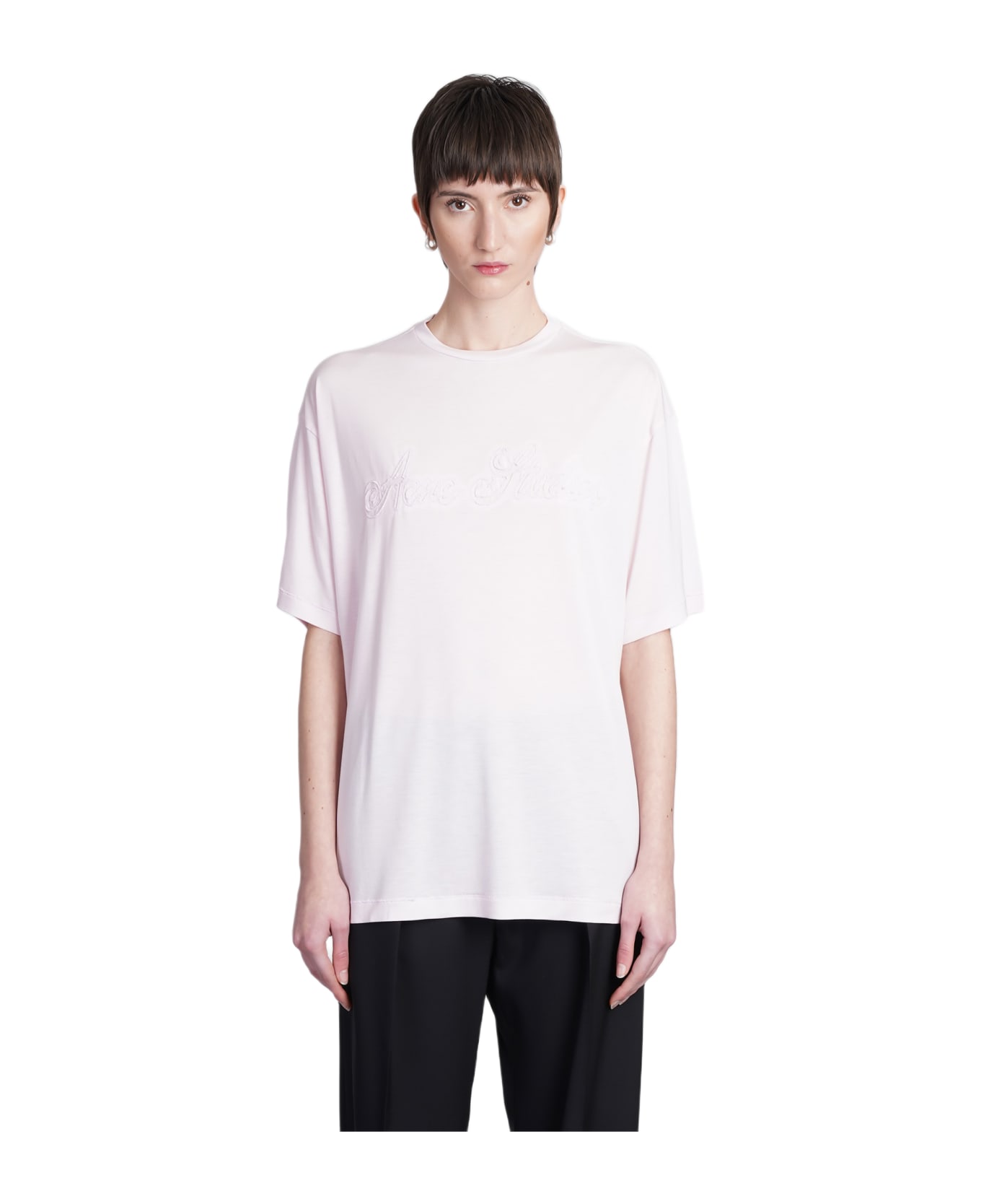 Acne Studios T-shirt In Rose-pink Wool And Polyester - LIGHT PURPLE