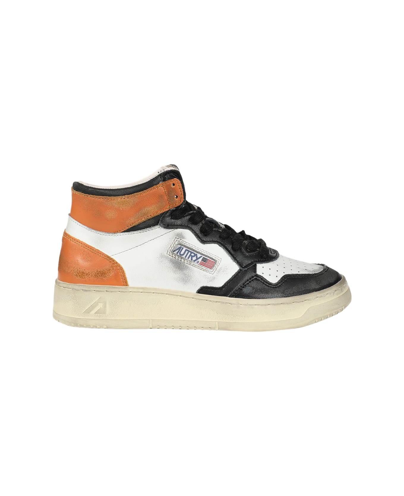Autry Sup Vint Mid Man Leat/leat White/black/orange vintage leather hi-sneaker - Medalist - Bianco/Nero/Arancio