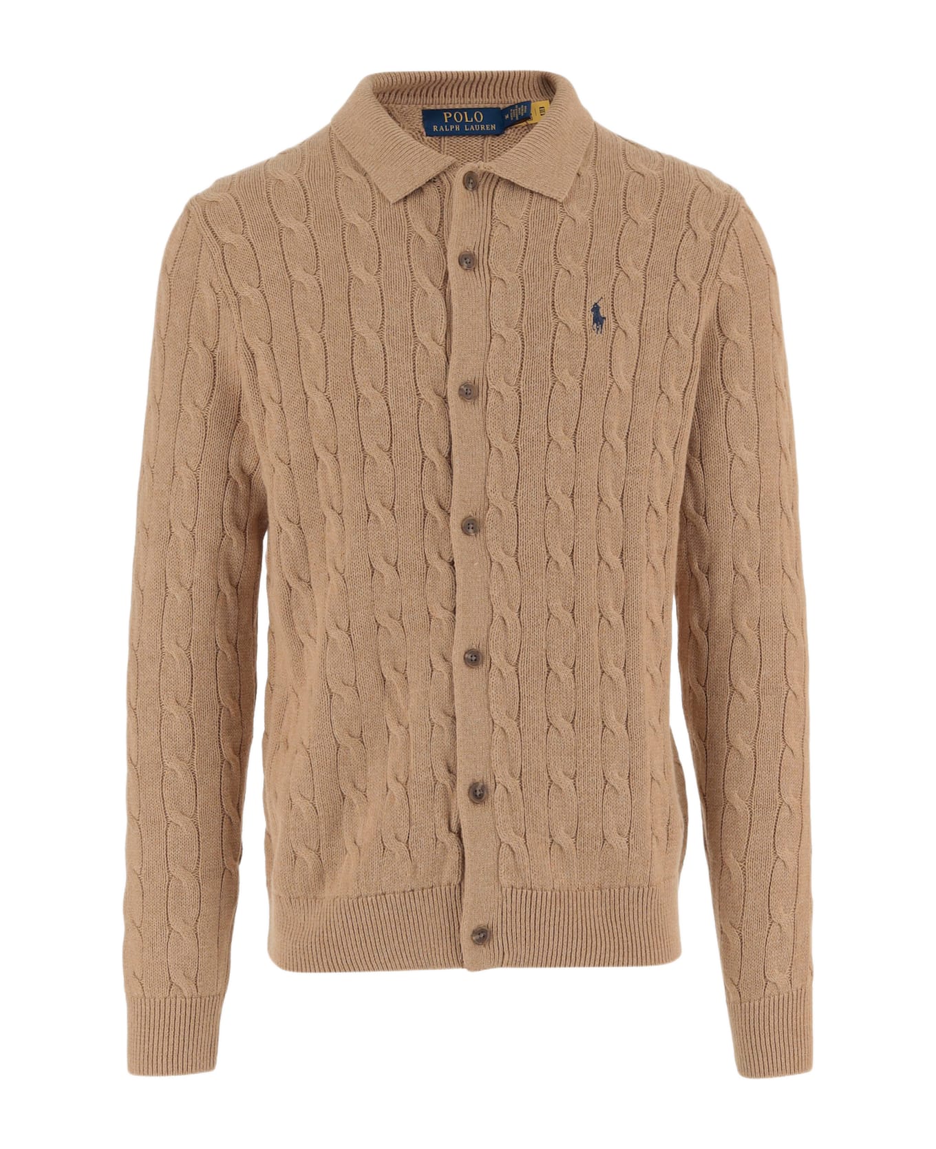 Ralph Lauren Cotton Cardigan With Cable Knit - CAMEL MELANGE
