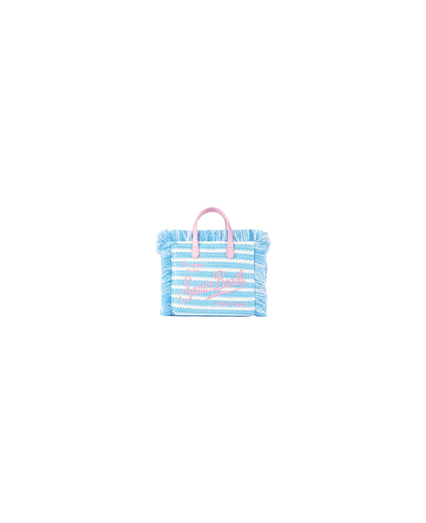 MC2 Saint Barth Mini Vanity Straw Bag With Embroidery And Stripes - SKY