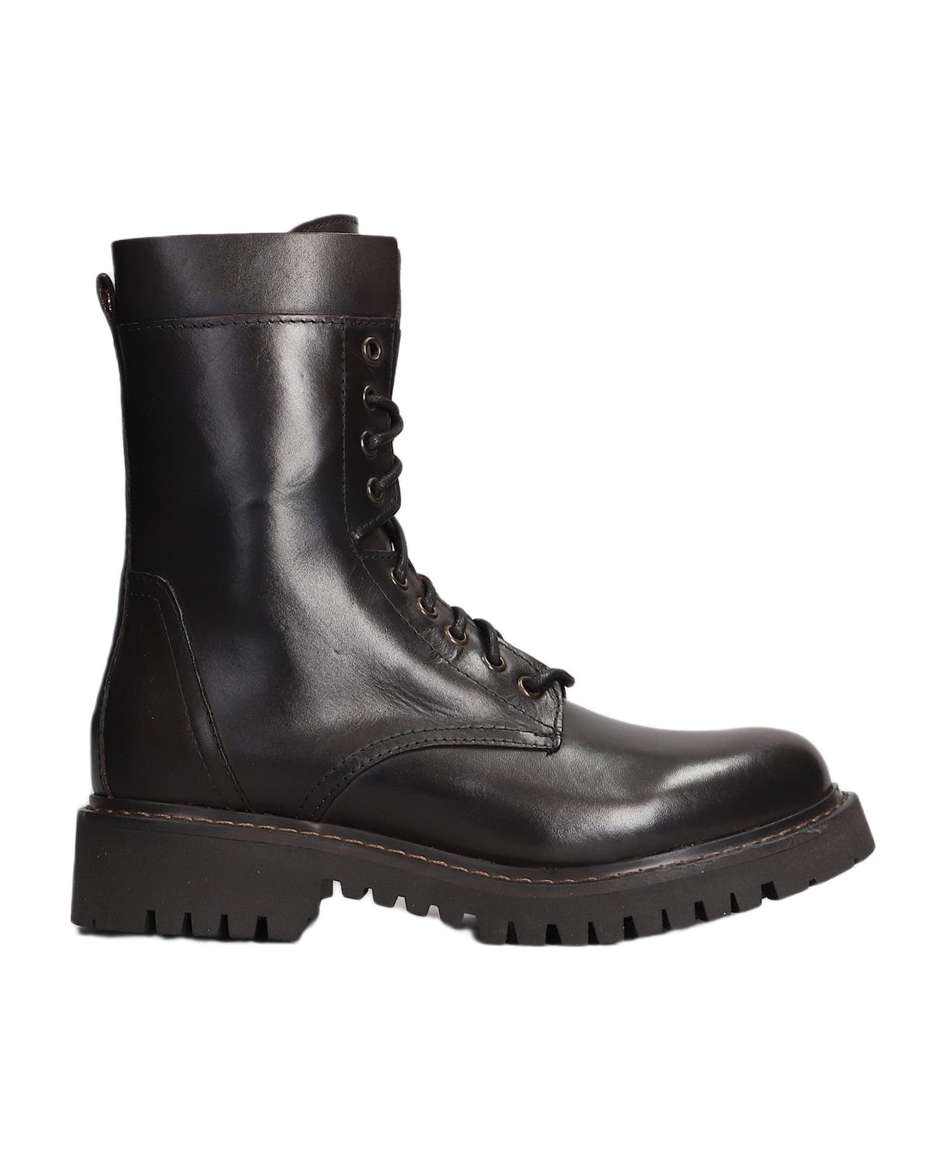 Julie Dee Combat Boots In Dark Brown Leather - dark brown