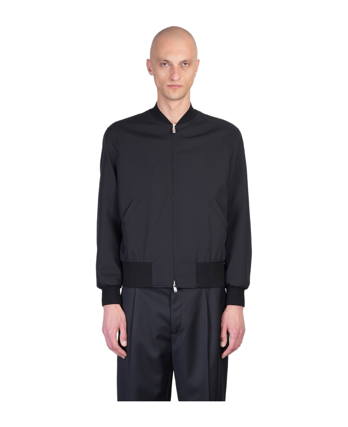 Lardini Bomber Jacket In Black Wool - black