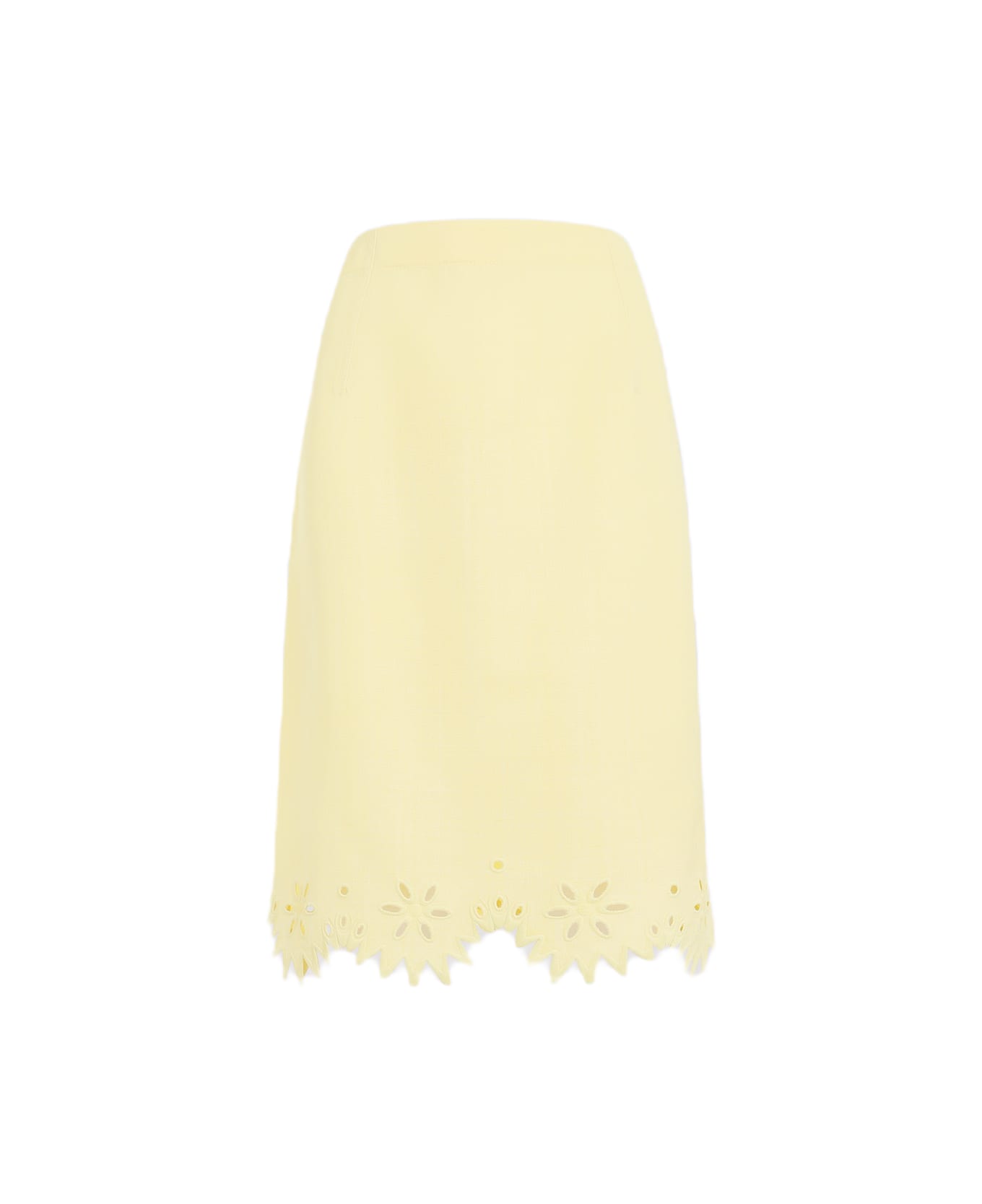 Bottega Veneta Grainy English Embroidery Midi Skirt - Chalk Banana