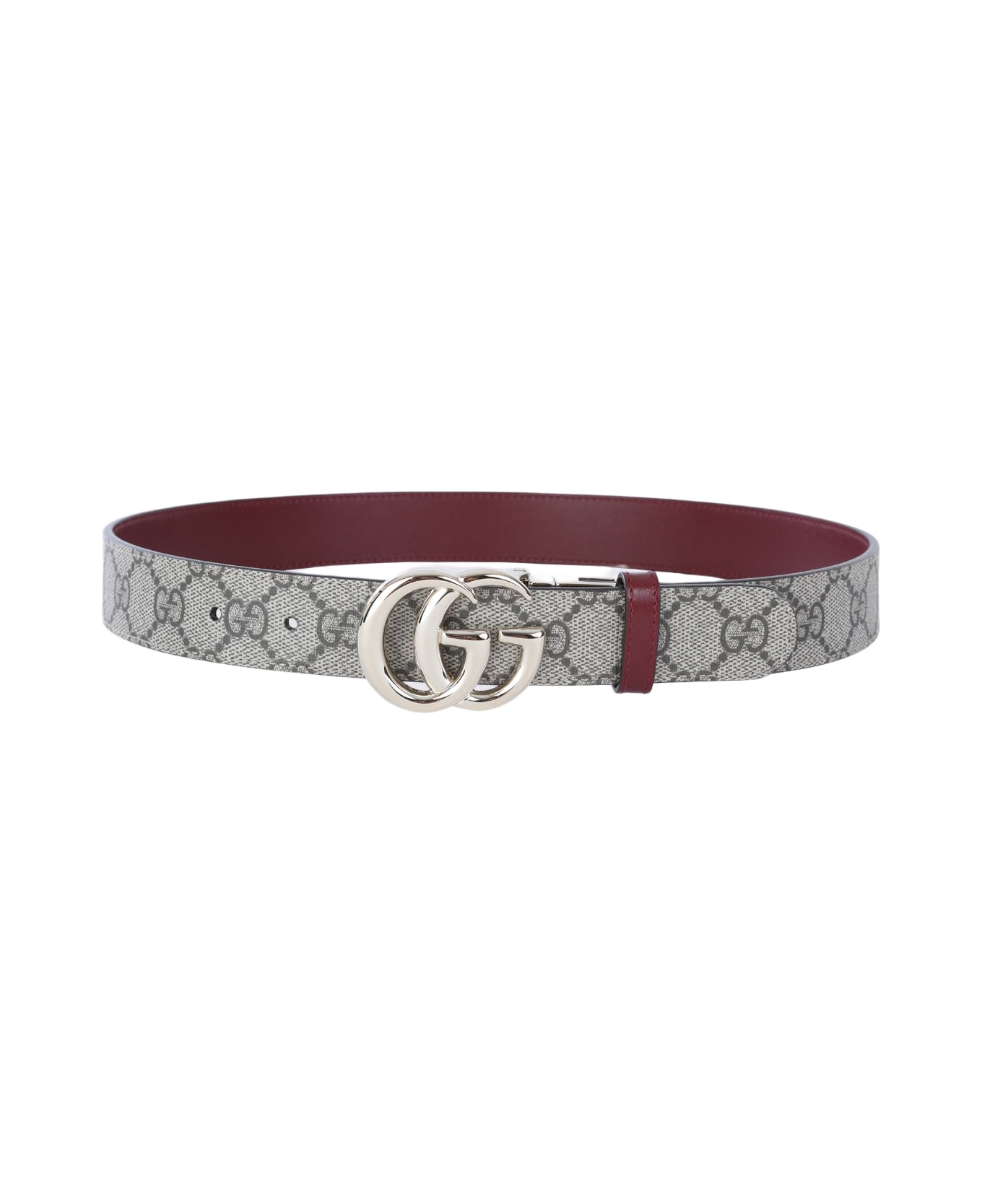 Gucci Brown And Red Ancora Gg Marmont Belt - ABONY/ROSSO ANCORA