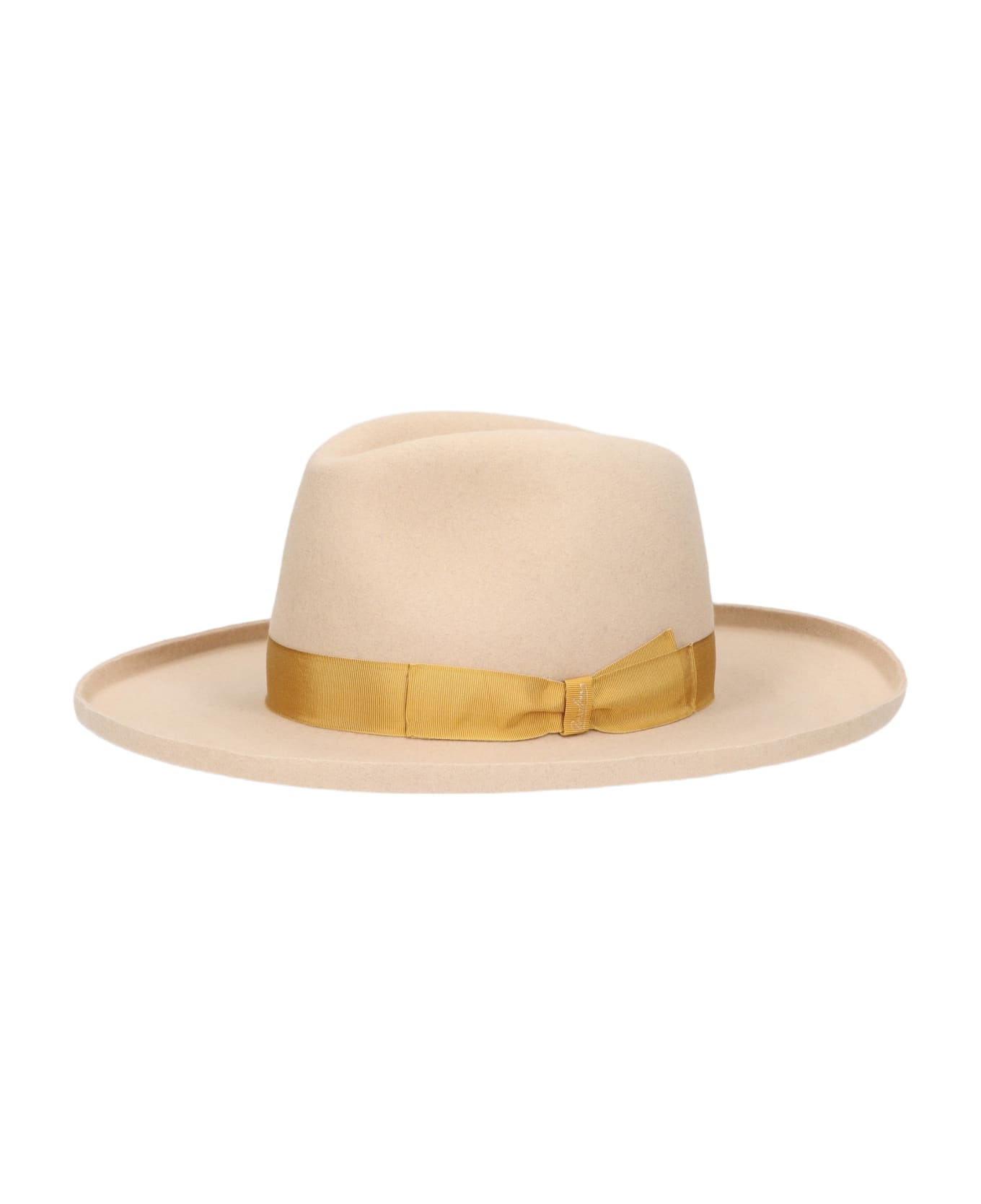 Borsalino Brooklyn Alessandria Felt Wide Brim - BEIGE, MUSTARD-COLORED HAT BAND