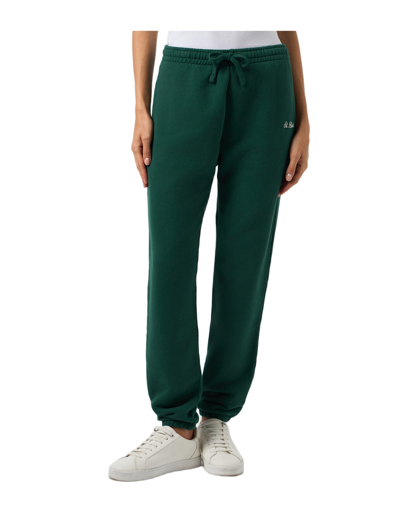 MC2 Saint Barth Woman British Green Cotton Fleece Jogger Pants Odalys - APPLE GREEN