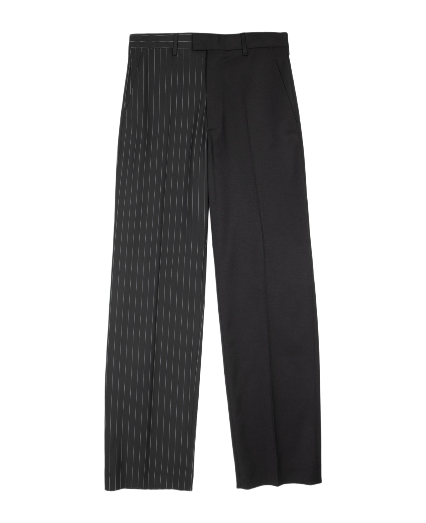 MM6 Maison Margiela Pantalone Black Tailored Pant With Pinstriped Single Leg - Nero