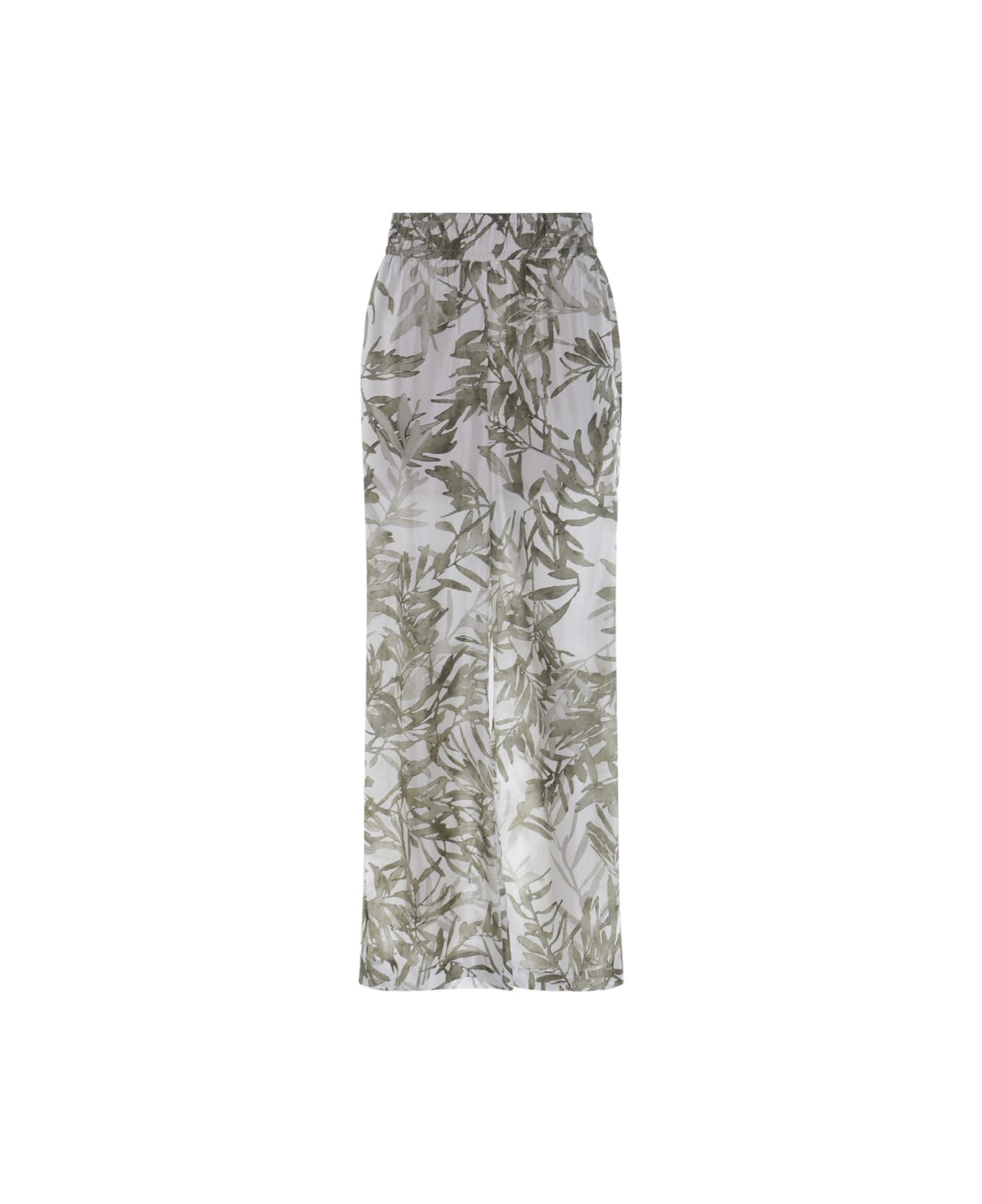 Brunello Cucinelli Green And White Silk Pants - PANAMA/VERDE