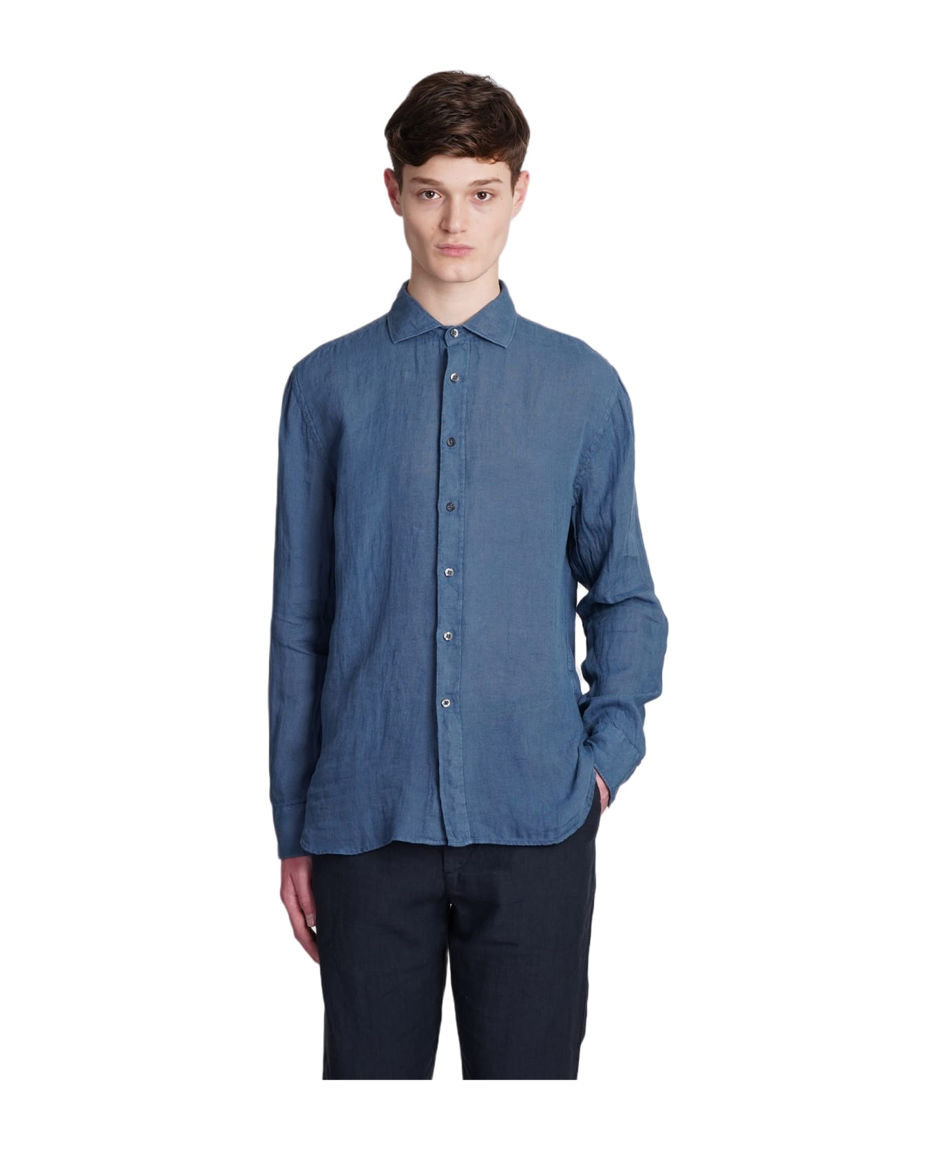 120% Lino Shirt In Blue Linen - blue シャツ