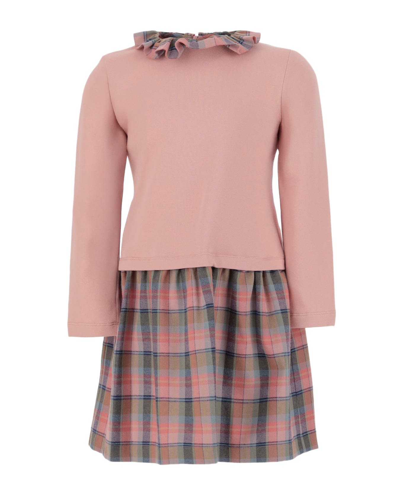 Nicoletta Fanna Dress With Ruffle Collar And Check Skirt - Pink
