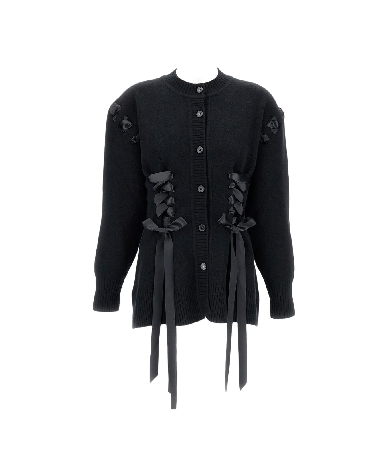 Simone Rocha Sculpted Ribbon Corset Detail Cardigan - Black