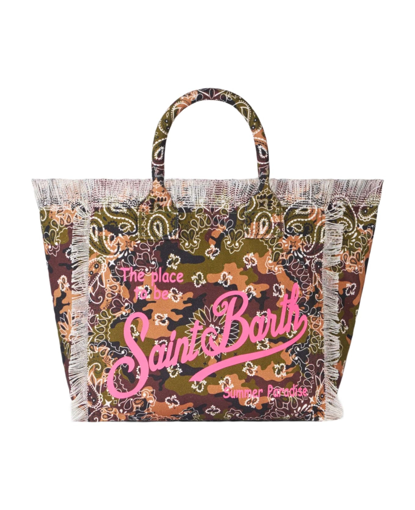 MC2 Saint Barth Vanity Canvas Shoulder Bag With Bandanna Camouflage Print - GREEN