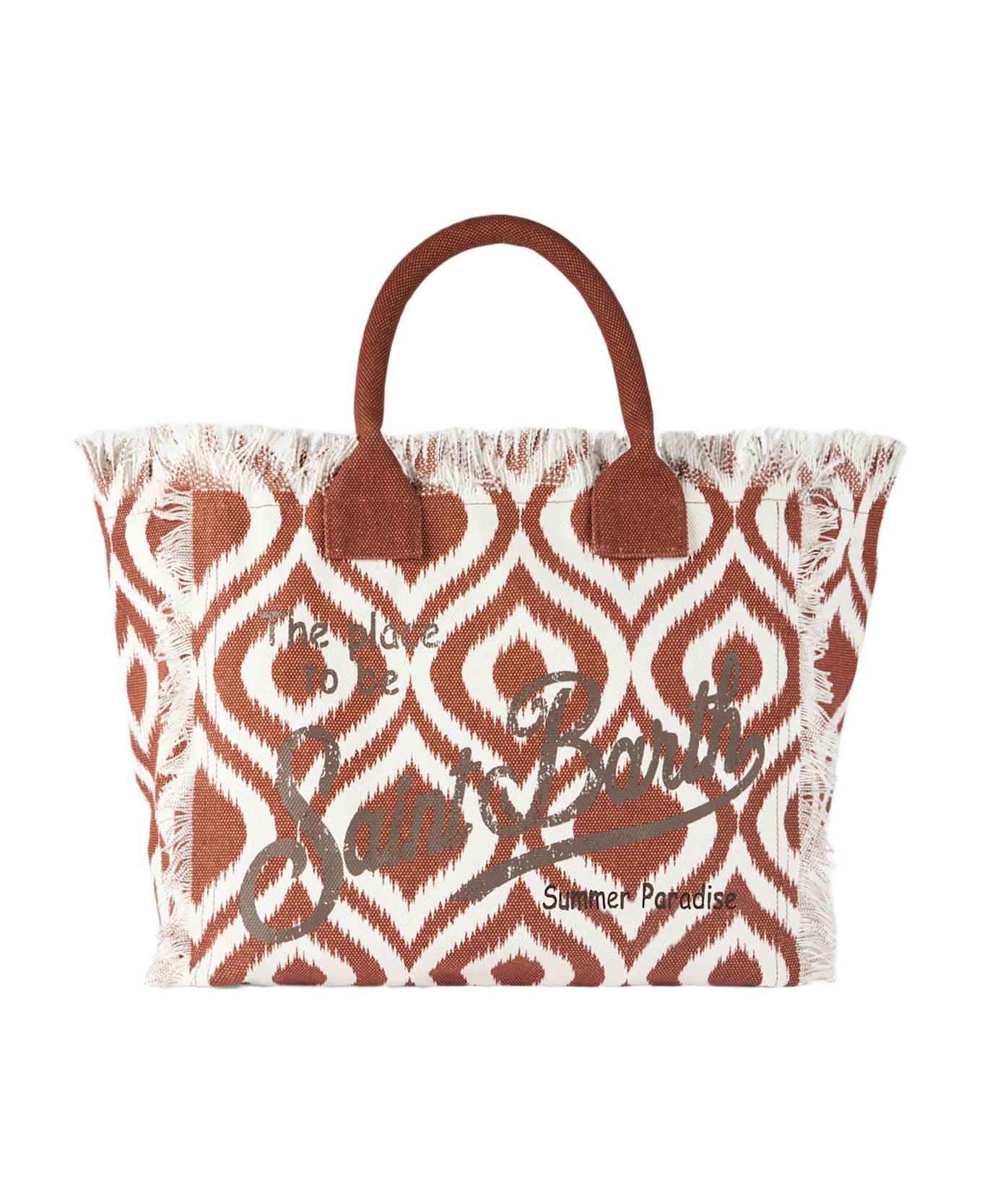 MC2 Saint Barth Vanity Canvas Shoulder Bag With Ikat Print - BROWN