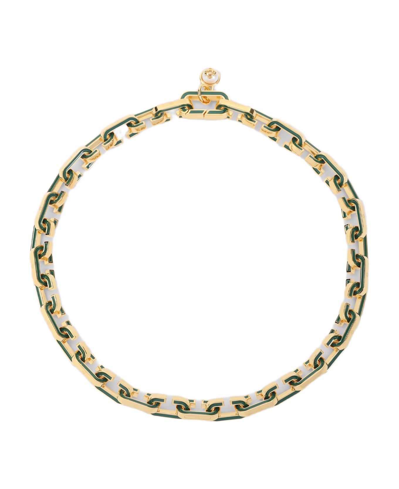 Casablanca Enamel C Link Necklace - Green Gold