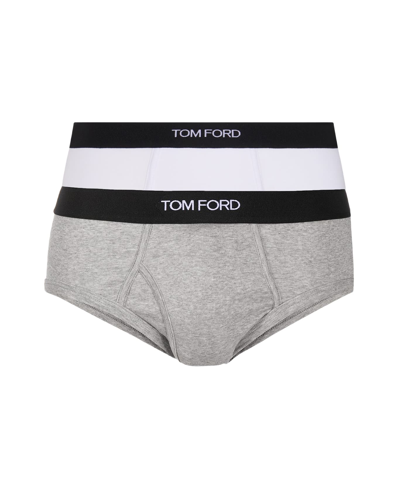 Tom Ford Grey And White Cotton Logo Two Pack Briefs - White ショーツ