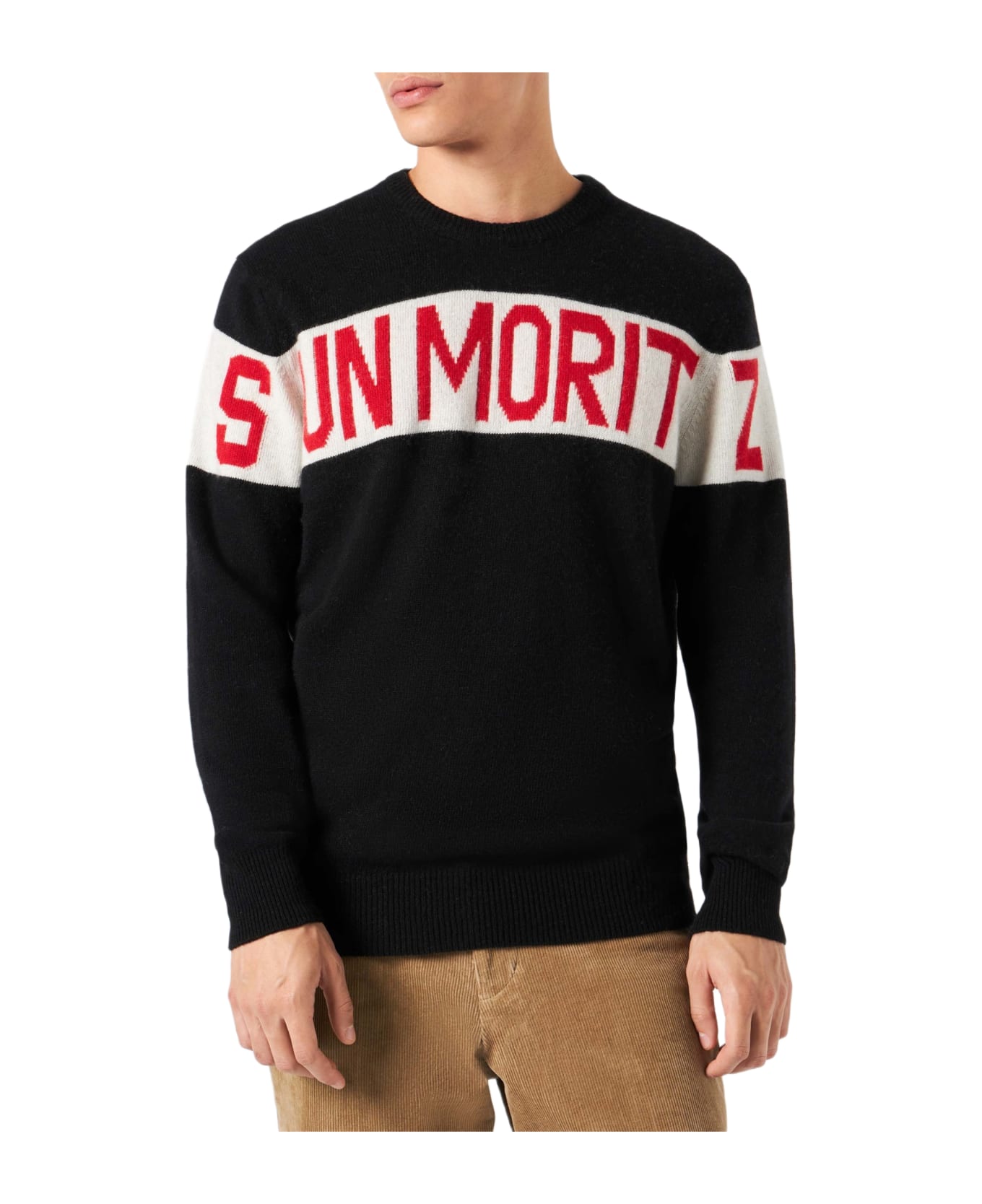 MC2 Saint Barth Man Sweater With Sun Moritz Print - BLACK