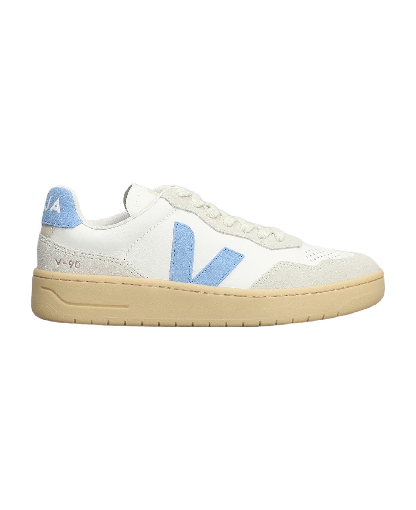 Veja V-90 O.t. Sneakers In White Suede And Leather - WHITE/BLUE