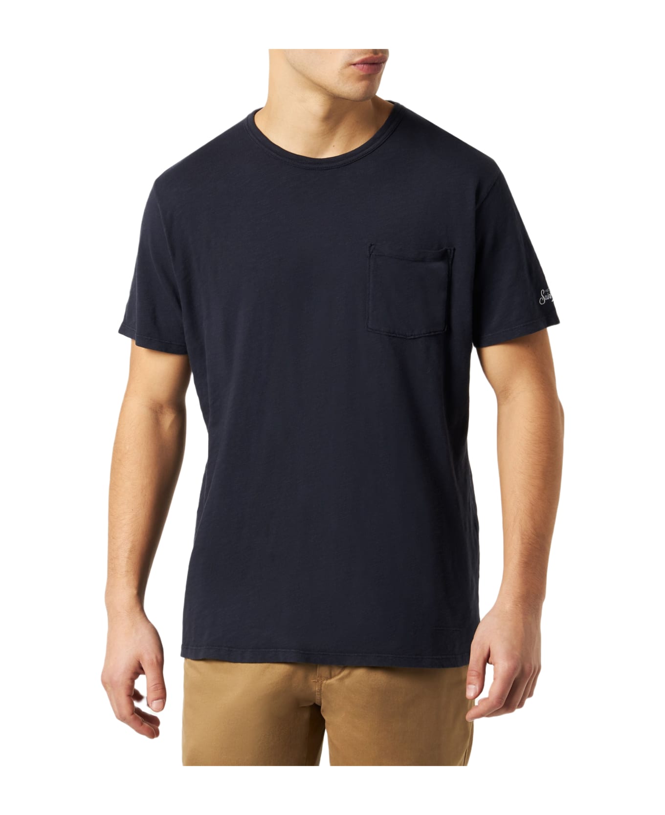MC2 Saint Barth Man Blue Navy T-shirt With Front Pocket - BLUE