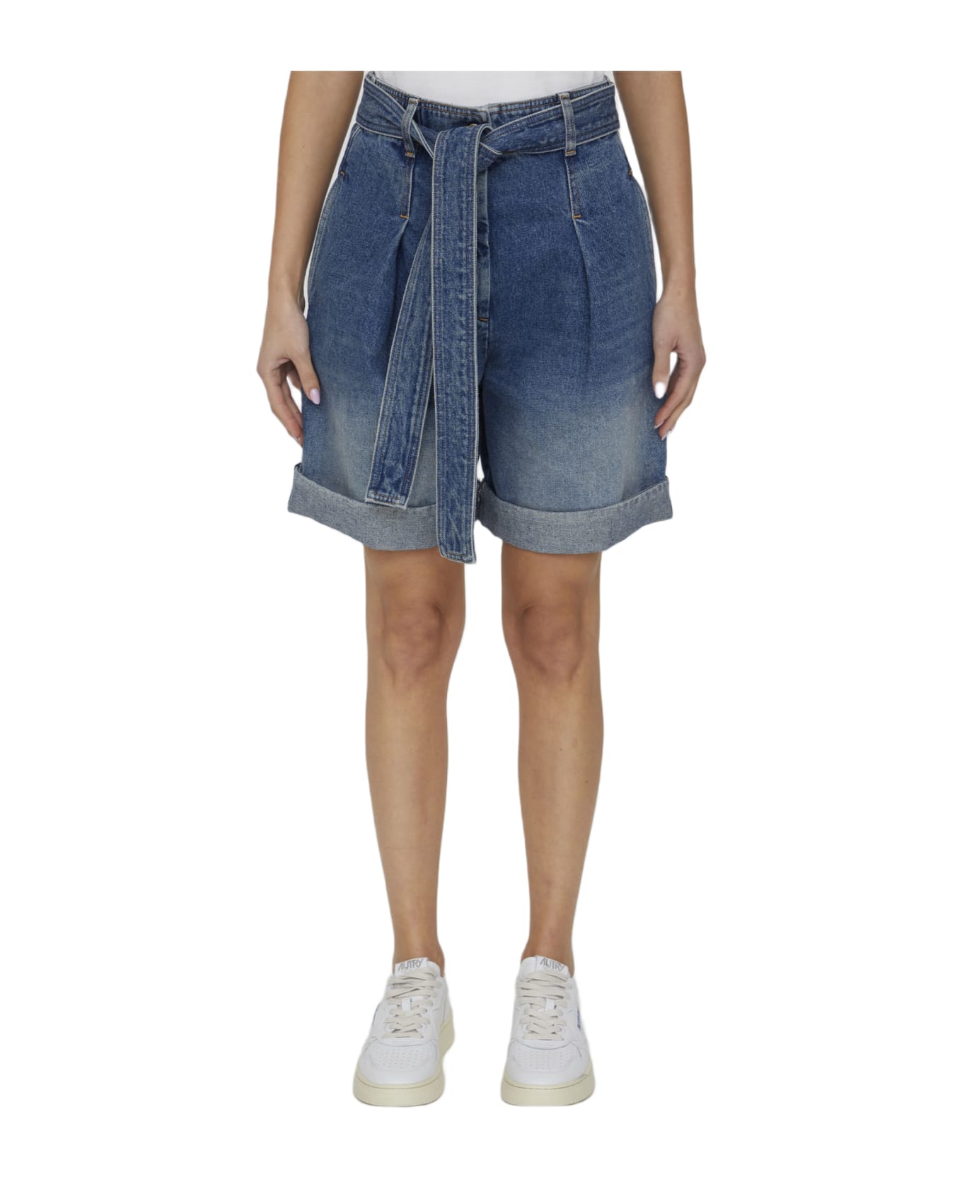 Golden Goose Belted Denim Shorts - BLUE