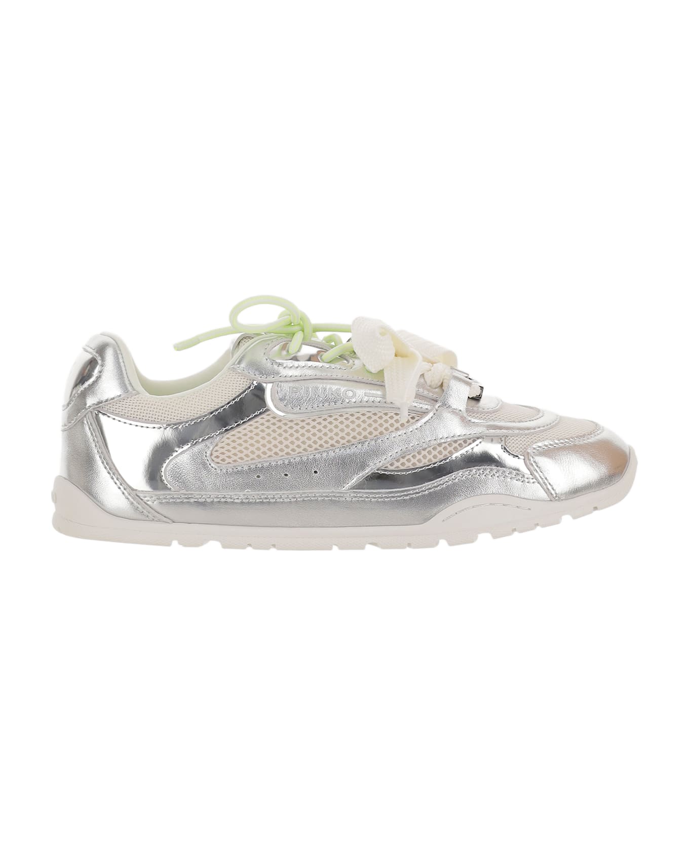 Pinko Yulia Leather And Mesh Sneakers With Two-tone Laces - Silver