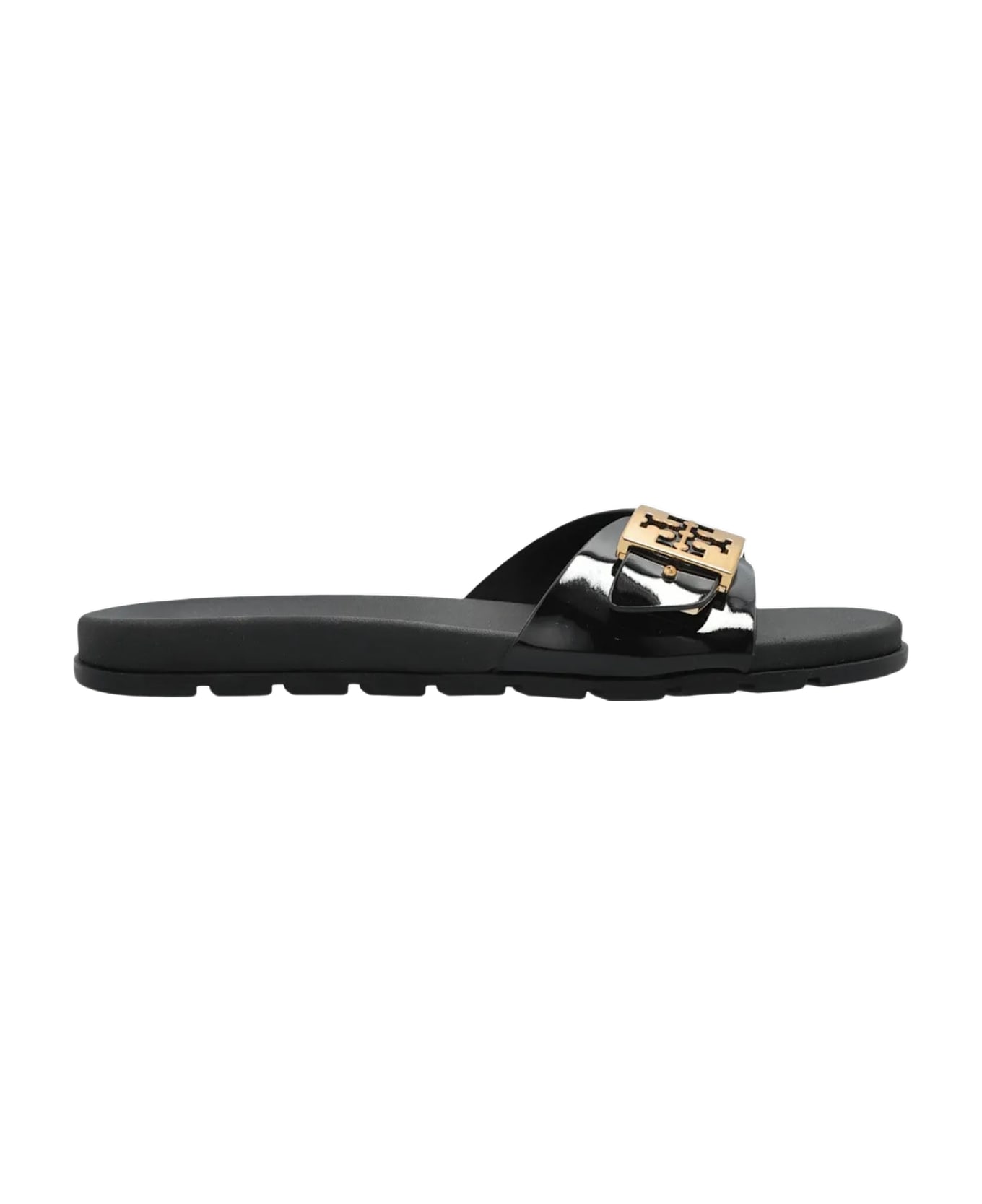 Tory Burch Buckle Slide Sandals With Logo - Black