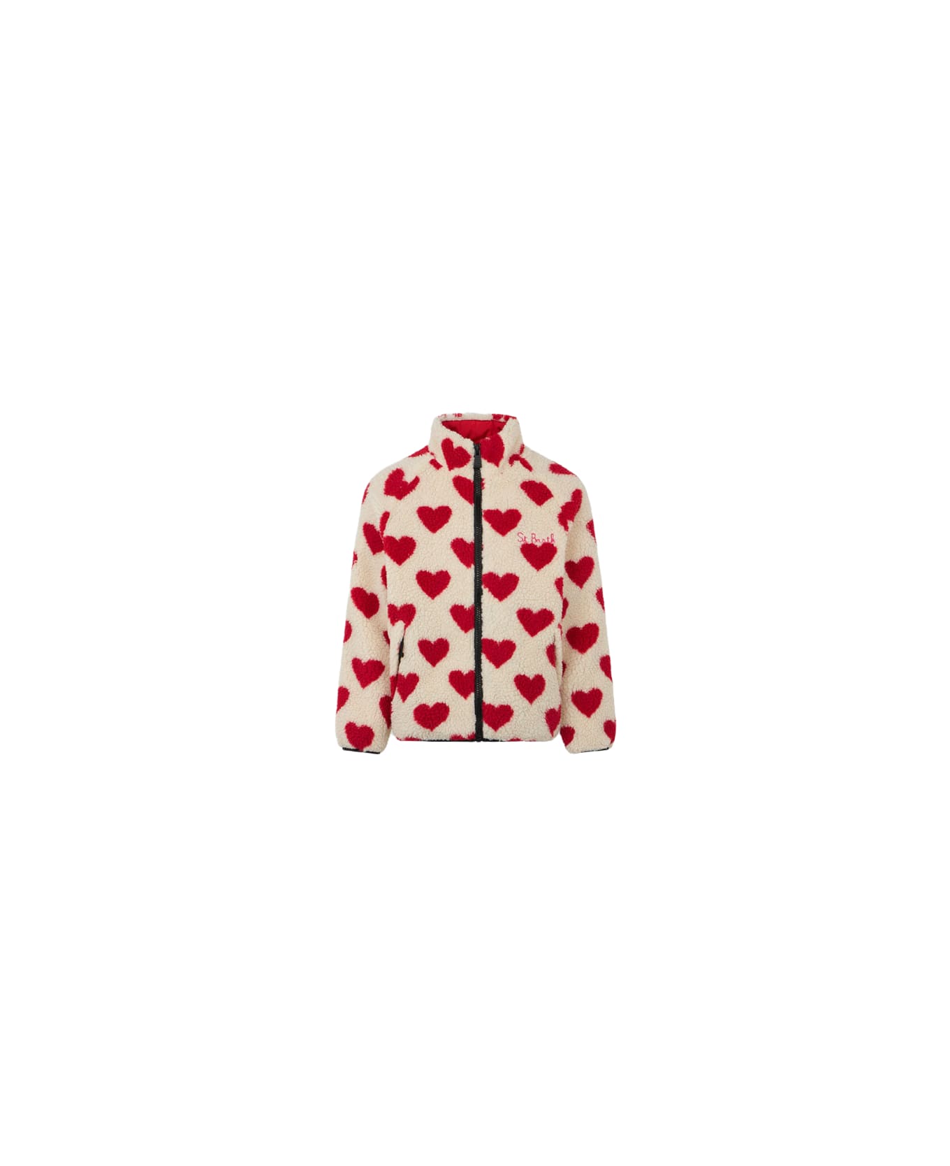 MC2 Saint Barth Girl Sherpa Jacket With Hearts Print - WHITE