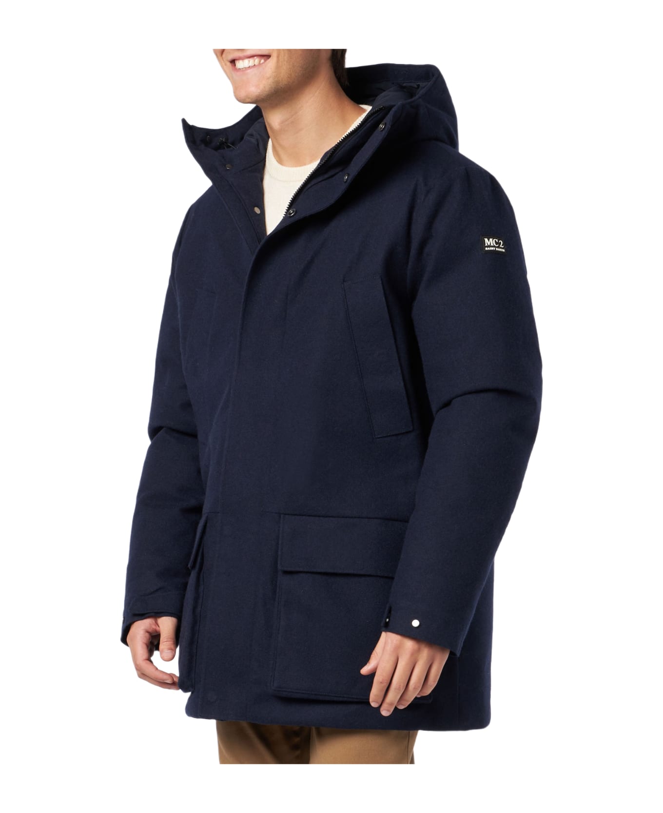 MC2 Saint Barth Man Navy Blue Hooded Parka Jacket Voyager - BLUE