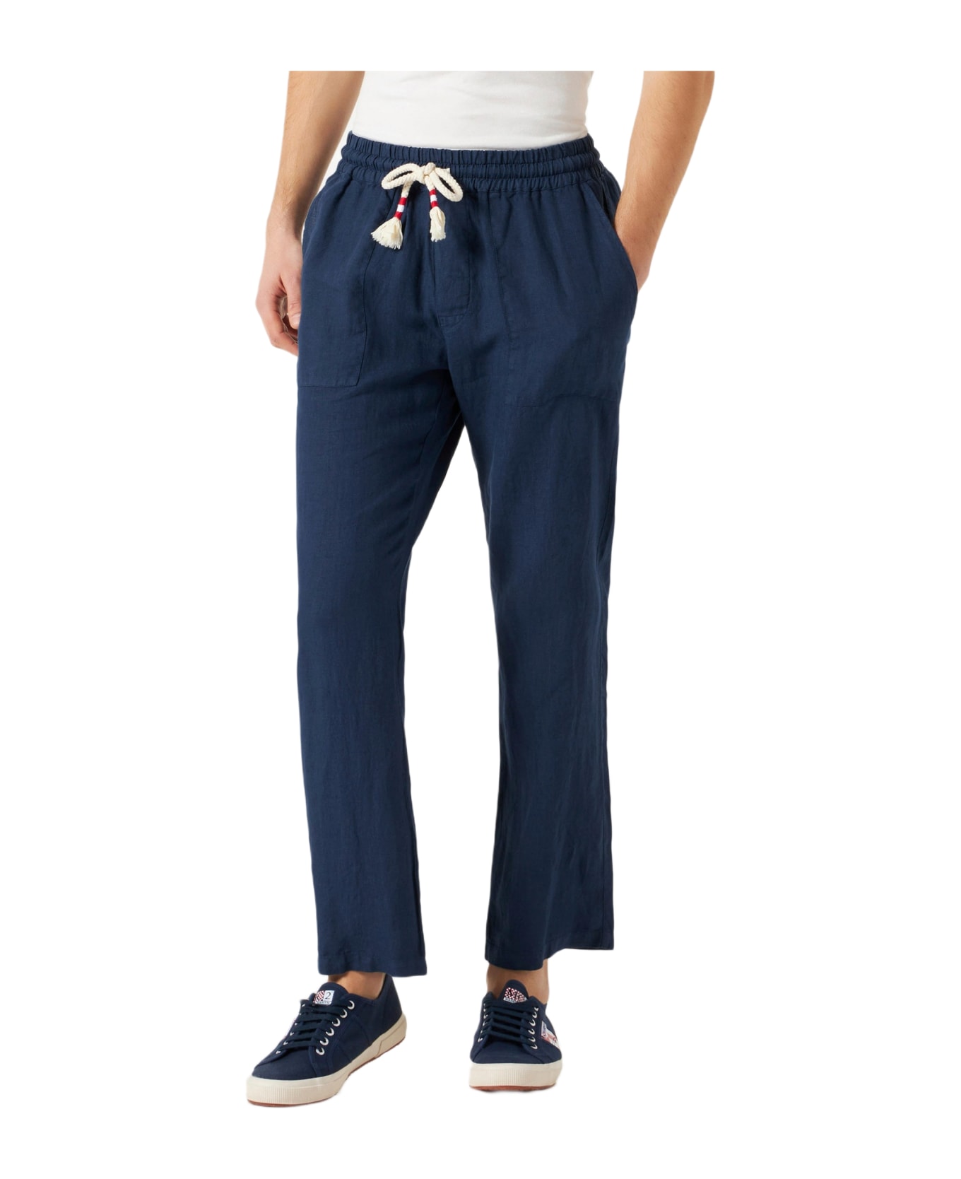 MC2 Saint Barth Man Navy Blue Linen Pants - BLUE