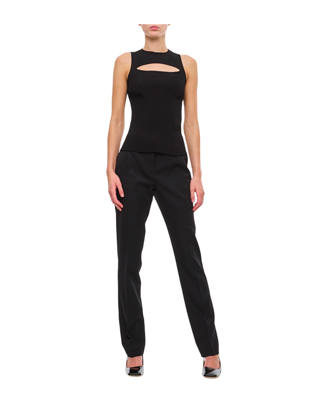 The Attico Wool Gabardine Straight Pants - BLACK