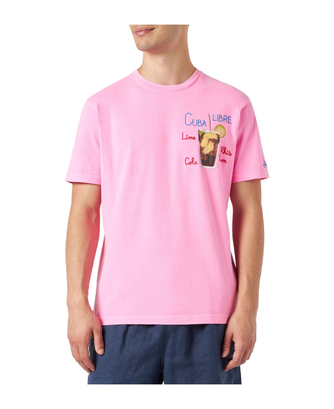 MC2 Saint Barth Man Cotton T-shirt With Cuba Libre Embroidery - FLUO